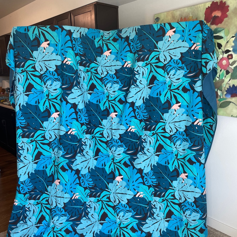 Barkcloth Queen Duvet pillowcases Blue Tropical Print. 92 X 85